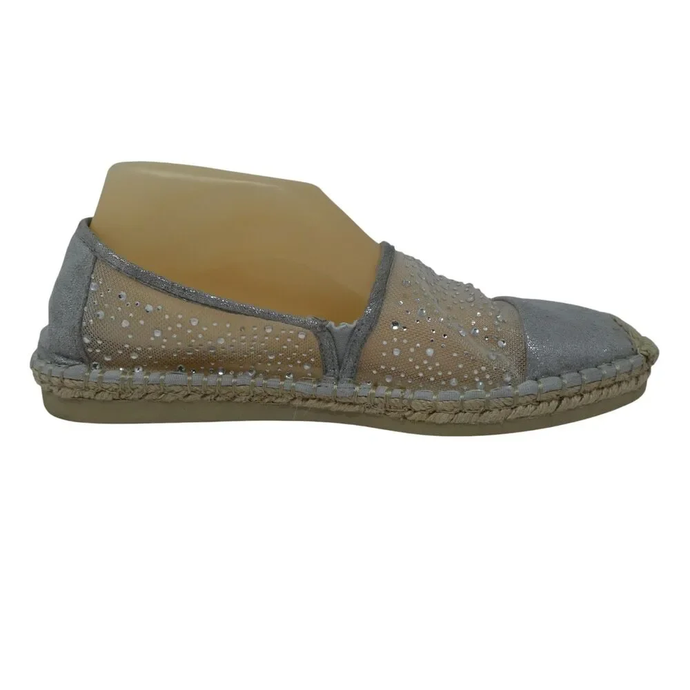 Yellow Box Lucita Silver Mesh Crystal Bling Espadrille Flats Shoes
